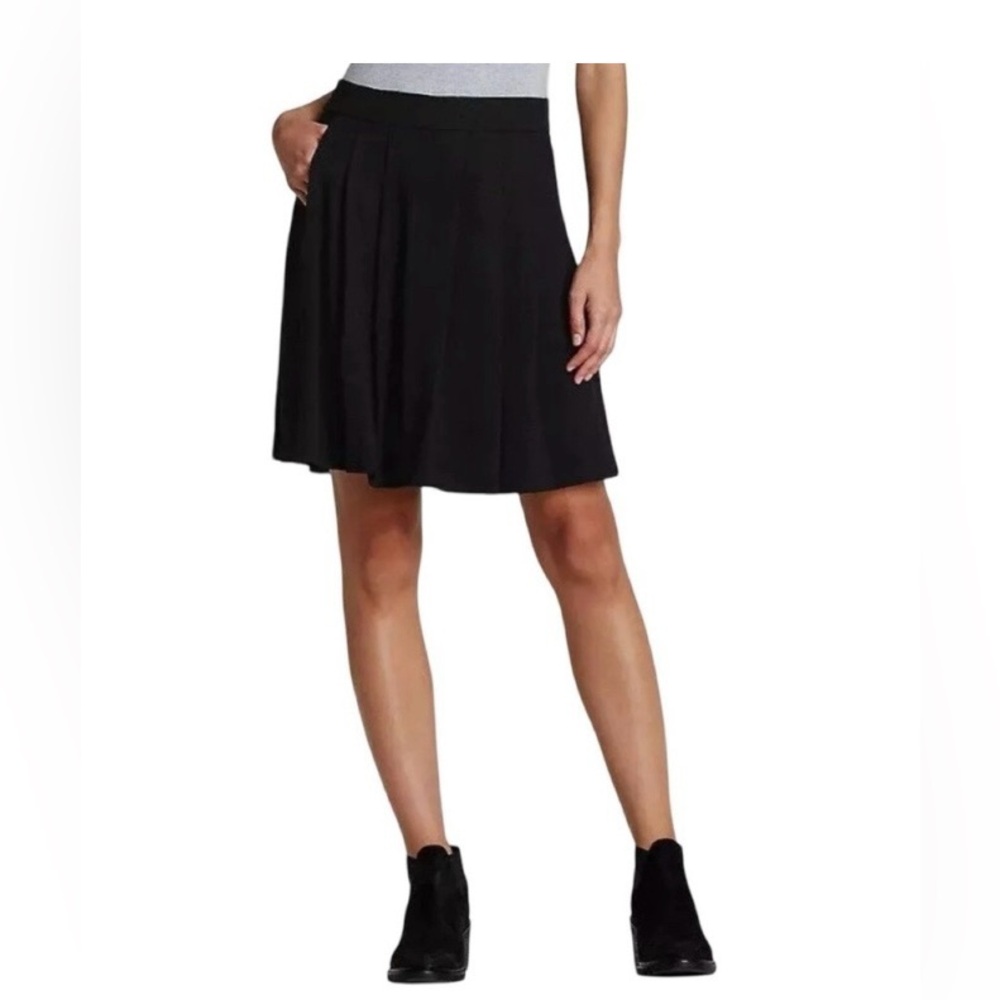 EILEEN FISHER black PLEATED Stretch CAPSULE classy! Knee-Length SKIRT PP/PS EUC
